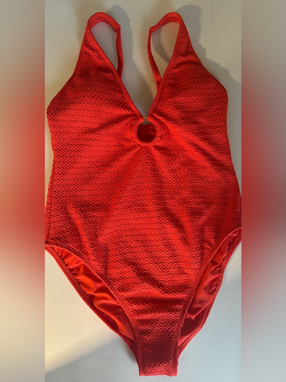 Shade & Shore Girls' Red Textured One-Piece Swimsuit with Keyhole